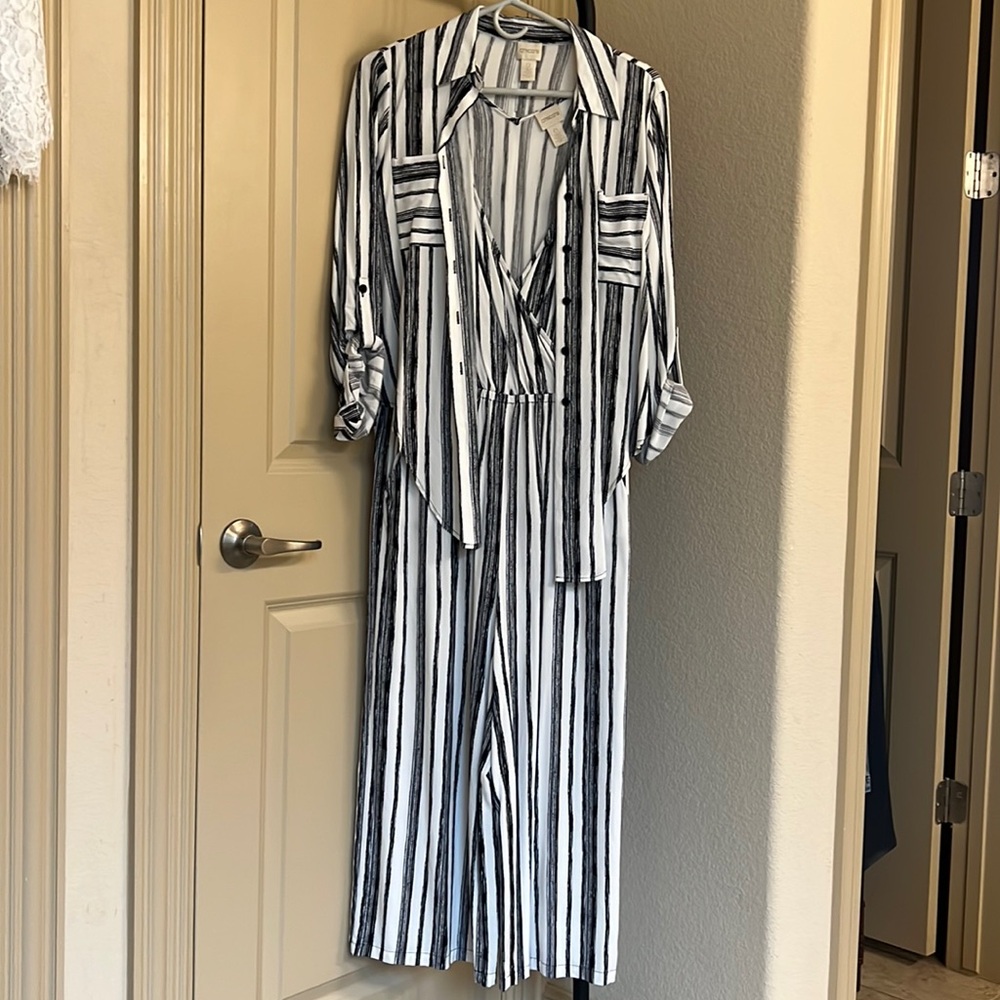 2 piece chicos jumpsuit with matching shirt cover Worn once